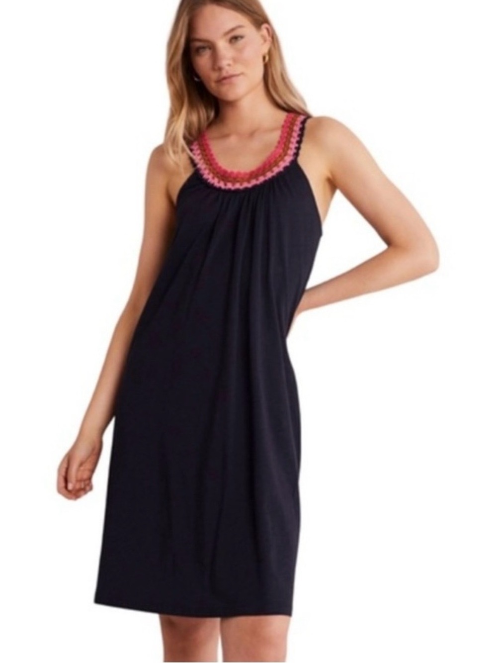 Boden Women Crochet Detail Trapeze Dress Navy Blue Size 4 EUC